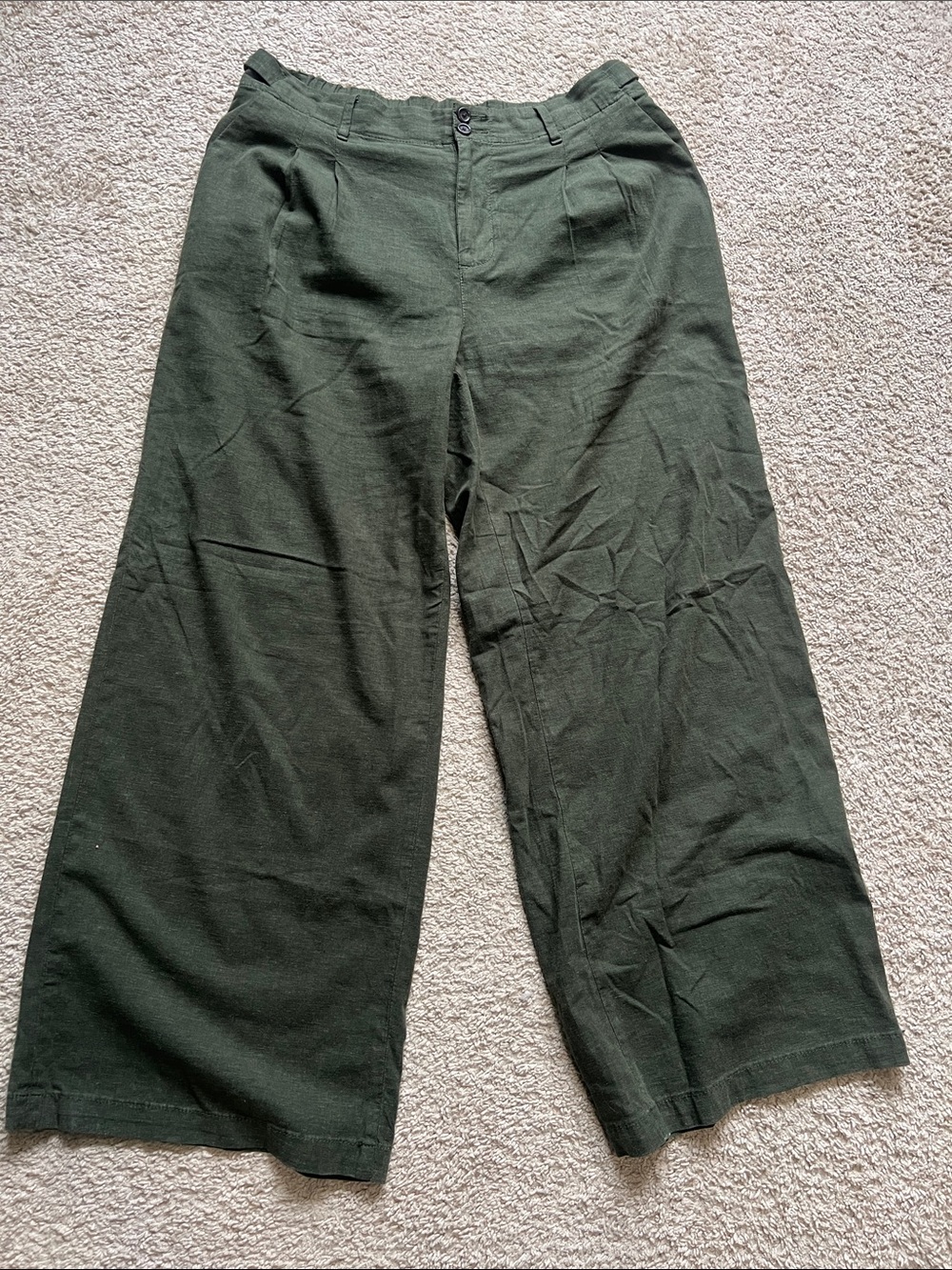 American Eagle Outfitters Olive Green High-Waist Wide Leg Pants